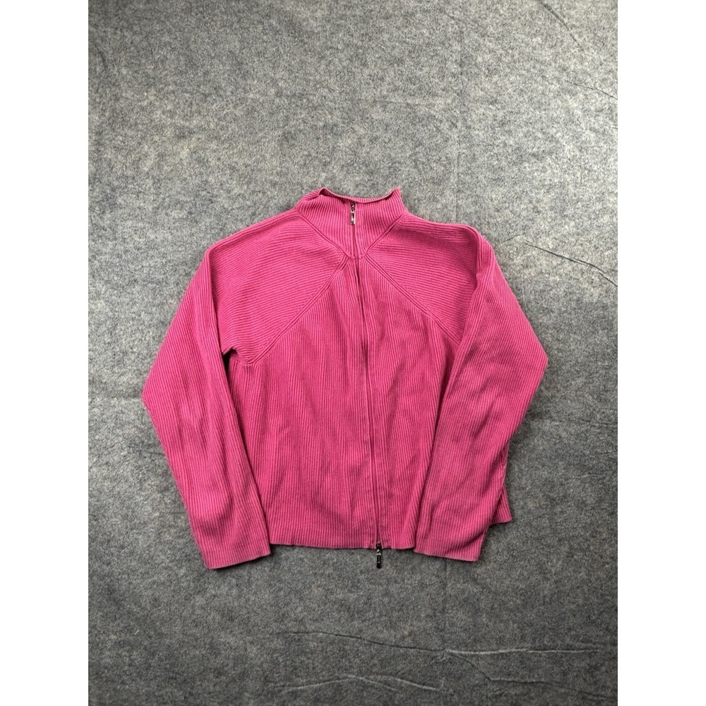 Liz Claiborne Women's Size Medium Sweater Ribbed Knit Zip Up Pink Jacket Girly